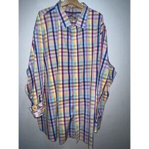 Robert Graham Men’s Size 5XL Multicolor Plaid Flip Cuff Button Up Shirt Cotton